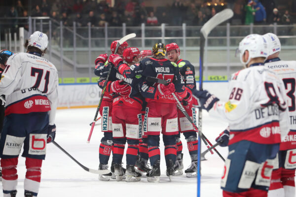 Torjubel Selber Wölfe zum 1:0, DEL 2 - Selber Wölfe - EHC Freiburg, Selb, Netzsch-Arena, 22.01.23